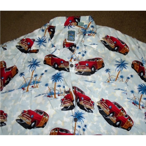 Vintage Sedans and Palm Trees Print Men's Shirt XL - Picture 4 of 4